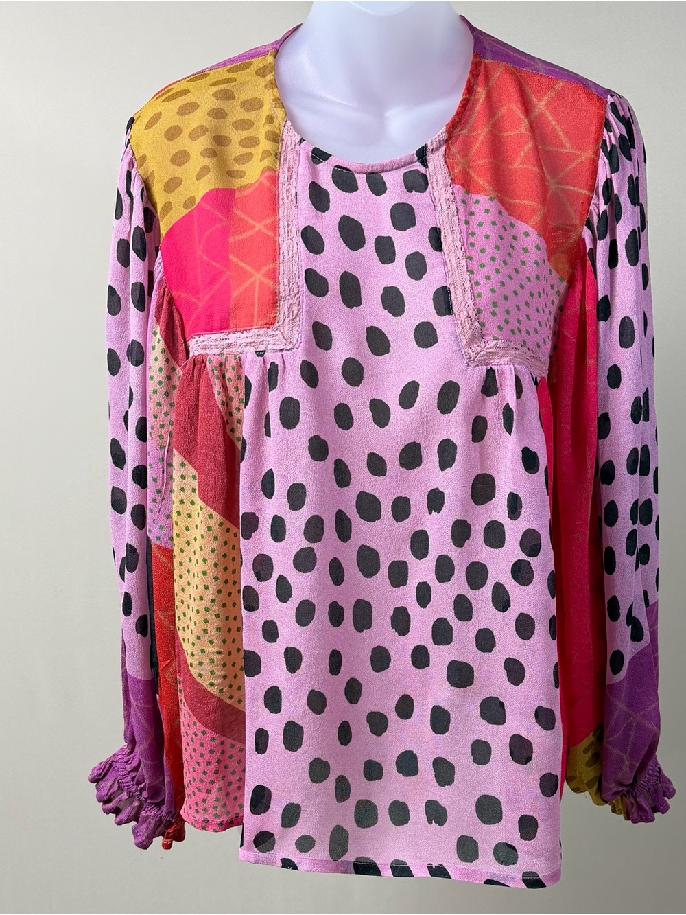 Anthropologie Pink Multi-Panel Long Sleeve Blouse
